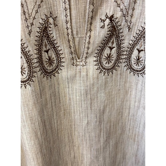 Rajavi Mens Tan Paisley Embroidered Long Sleeve Tunic Shirt Top, Kurta, Indian - Picture 6 of 9